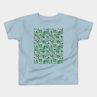 Cute Playing Panda in Green Garden Pattern Kids T-Shirt